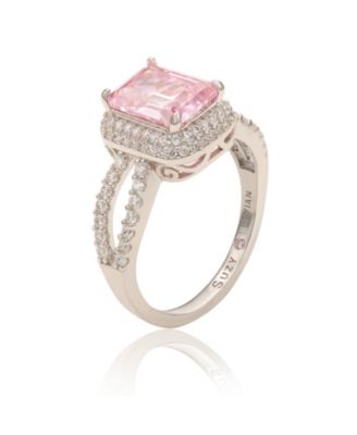 Suzy Levian Sterling Silver Cubic Zirconia Pink Center Stone Ring