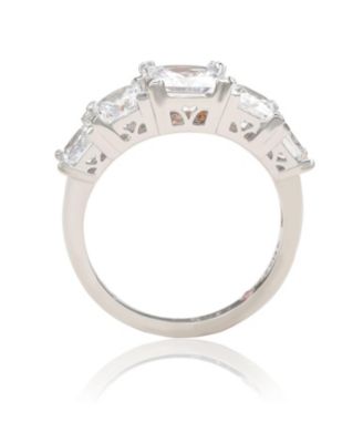Suzy Levian Sterling Silver Cubic Zirconia 5-Stone Princess-cut Bridal Ring