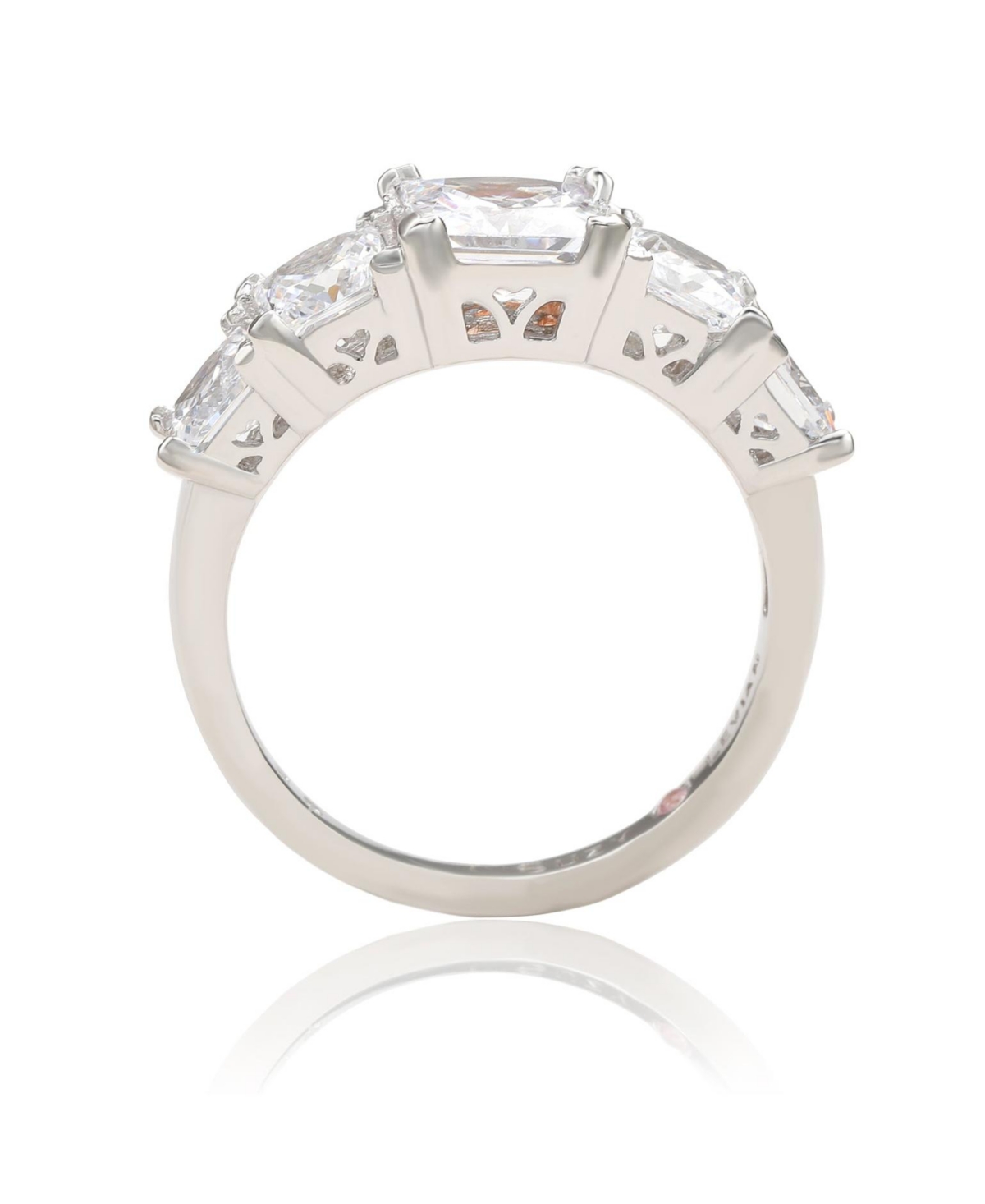 Suzy Levian New York Suzy Levian Sterling Silver Cubic Zirconia 5-Stone Princess-cut Bridal Ring