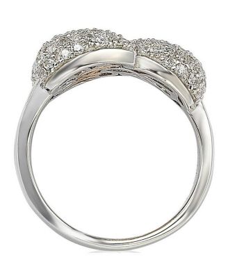 Suzy Levian Sterling Silver Cubic Zirconia 3 Leaf Pave Puff Ring