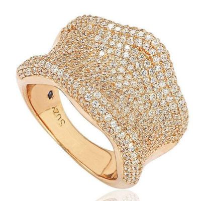 Sterling Silver Cubic Zirconia Pave Curved Wide Ring