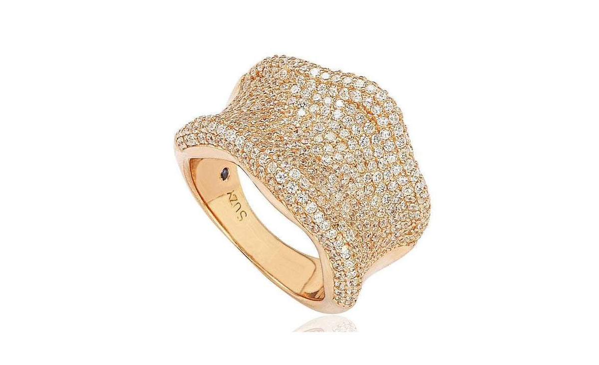 Suzy Levian Sterling Silver Cubic Zirconia Pave Curved Wide Ring - Rose