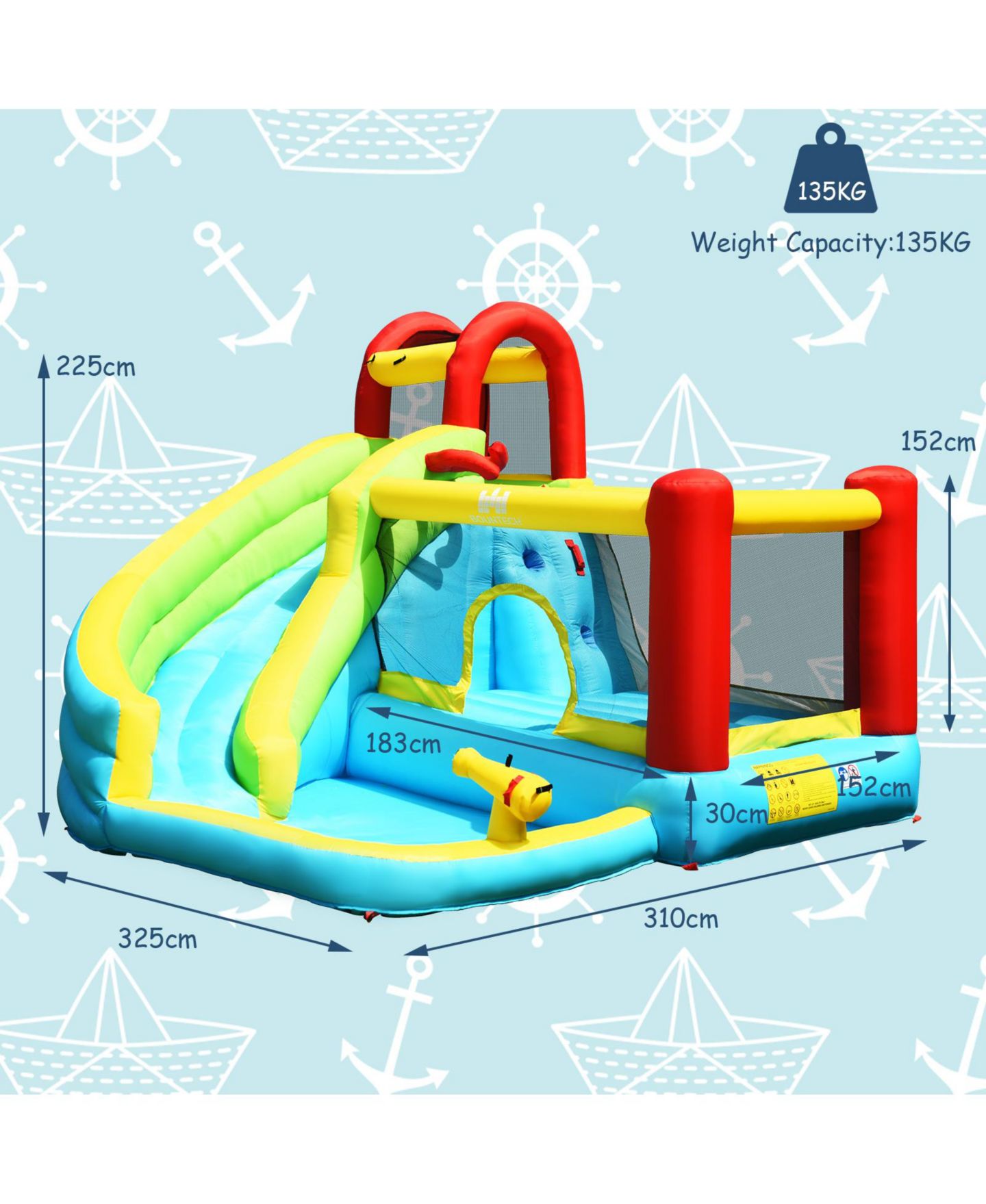 Детская игрушка INOLAIT 6-in-1 Inflatable Bounce House with Climbing Wall and Basketball Hoop, Ages 3+ — фото 7