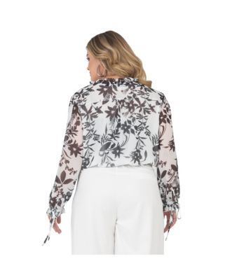 Plus Size Long Bishop Tie Sleeve Chiffon Blouse