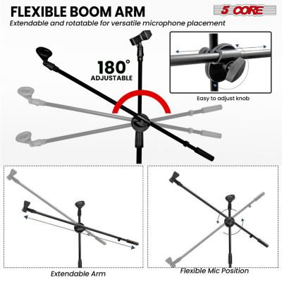 Mic Stand Floor Height Adjustable Tripod Microphone Stands w Extending Telescoping Boom Arm - MS DBL