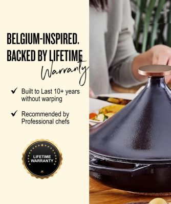 Cast Iron 3Qt Tagine Pot – Enameled, Nonstick, Oven & Induction Safe, PFAS/PFOA/PTFE-Free