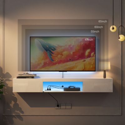 Wall Mounted Floating 65" TV Stand With 16 Color Leds