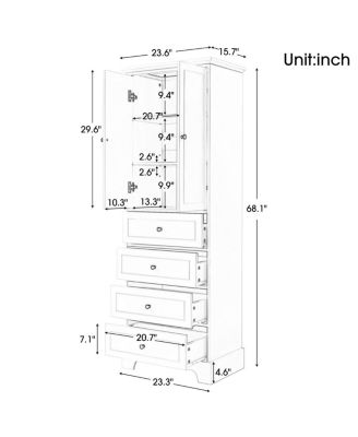 Storage Cabinet with 2 Doors, 4 Drawers - MDF, Painted Finish