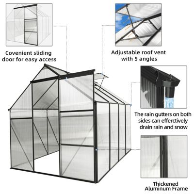 Durable 6x8 FT Polycarbonate Greenhouse with Raised Base