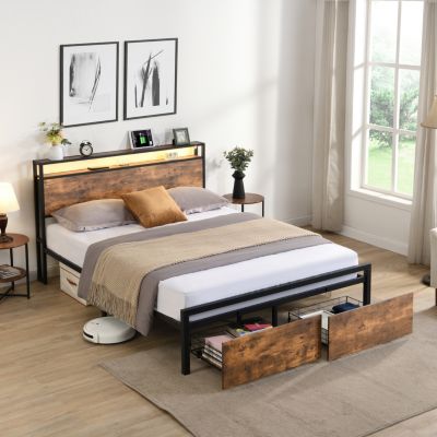 Streamdale Queen Size Storage Bed with LED Lights & Charging Station
