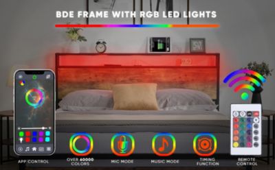 Streamdale Queen Size Storage Bed with LED Lights & Charging Station
