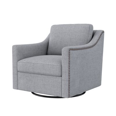 Streamdale Swivel Armchair in Cotton Linen with Brass Accents