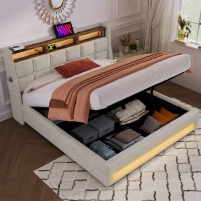 Streamdale Hydraulic Storage Full Size Platform Bed with LED & USB