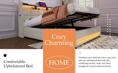 Streamdale Hydraulic Storage Full Size Platform Bed with LED & USB