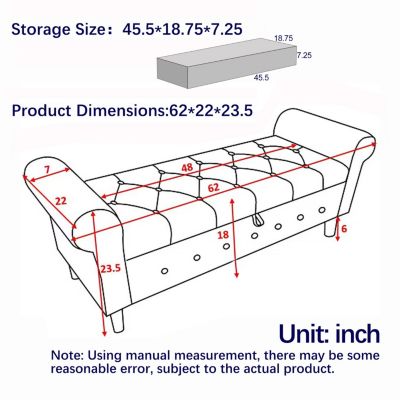 Streamdale 62" Bedroom Tufted Button Storage Bench, Linen Upholstered Ottoman,