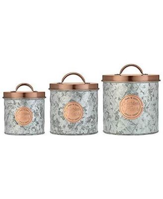 Bristol Food Storage Metal Canister, For Kitchen & Household, Silver Copper, Small, 52 oz