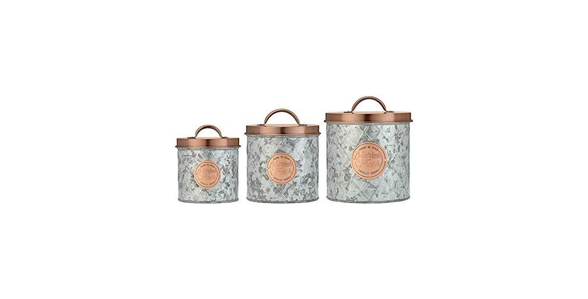 Amici Home Bristol Food Storage Metal Canister, For Kitchen & Household,Copper, Small, 52 oz - Silver