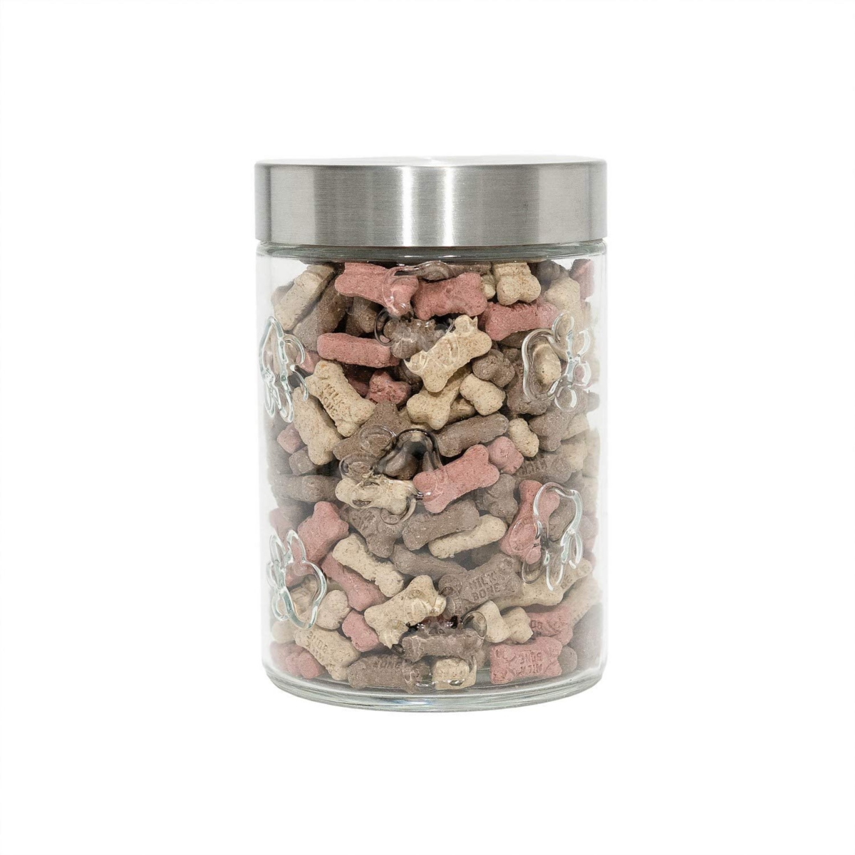 Amici Pet Maxwell Paw Medium Glass Storage Canister, 42 oz., Silver Lid - silver lid