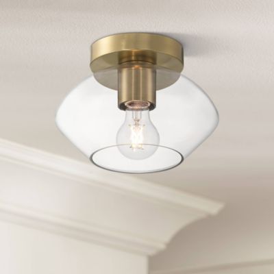 Gustin Modern Ceiling Light Semi Flush-Mount Fixture 8 3/4" Brass Clear Glass for Bedroom Kitchen Living Room