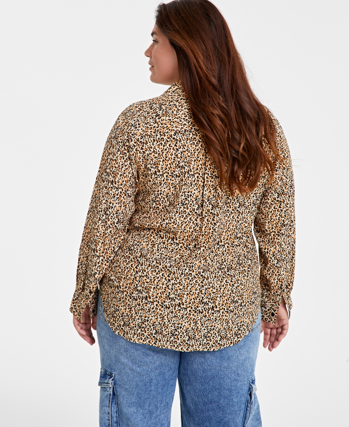 On 34th Trendy Plus Size Leopard Printed Collared Shirt, Created for Macy's