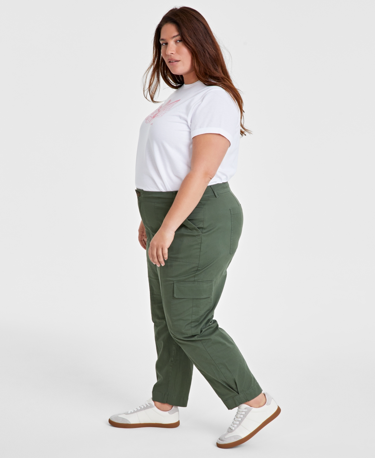 On 34th Trendy Plus Size Tapered Ankle-Length Cargo Pants, Created for Macy's