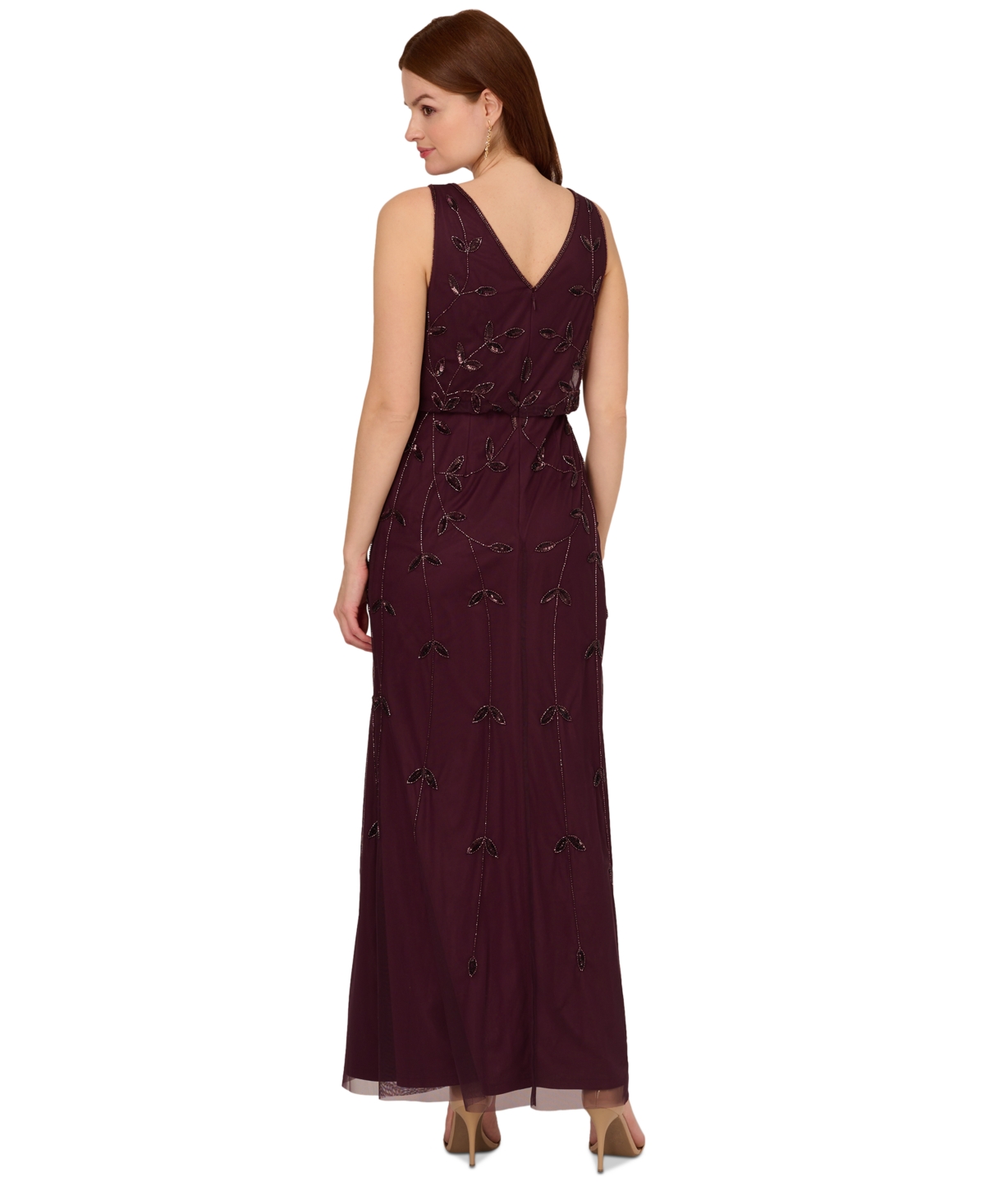 Adrianna Papell Women's V-Neck Sleeveless Beaded Blouson Dress