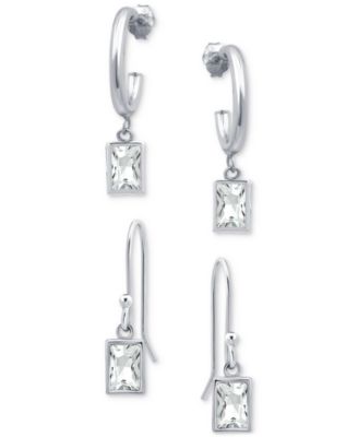 2-Pc. Set Cubic Zirconia Baguette Dangle Hoop & Drop Earrings