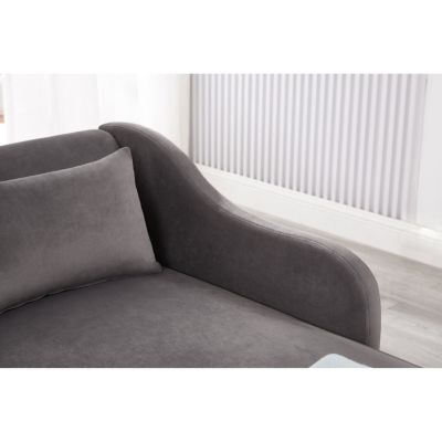 Modern Chaise Lounge Chair Velvet Upholstery (Grey