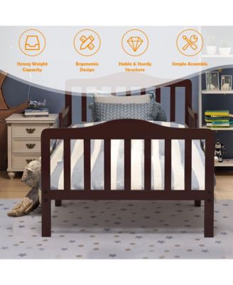 Kids Toddler Wood Bed Bedroom Furniture w/ Guardrails