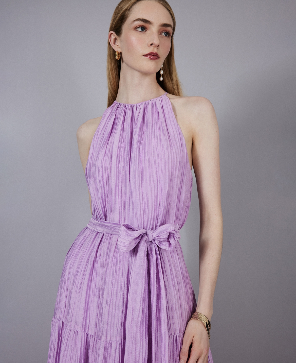 Bcbg New York Women's Plisse Halter Tiered Maxi Dress