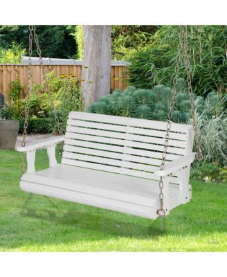 Porch Swing Wood Outdoor Patio Hanging Bench Chair for Garden Backyard White