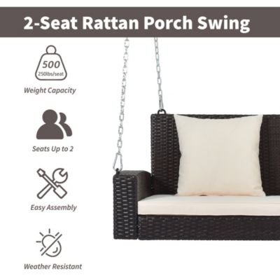 Streamdale Wicker Hanging Porch Swing with Cushion and Pillow