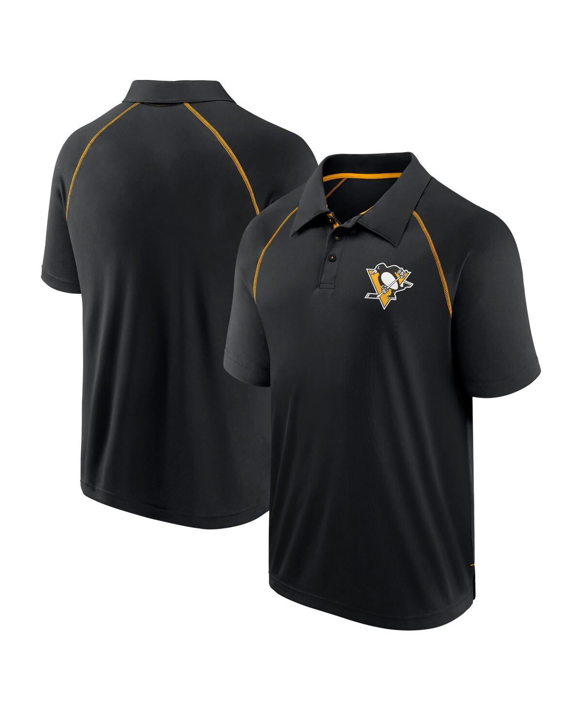 Fanatics Men's Black Pittsburgh Penguins Raglan Strong Alone Polo Shirt