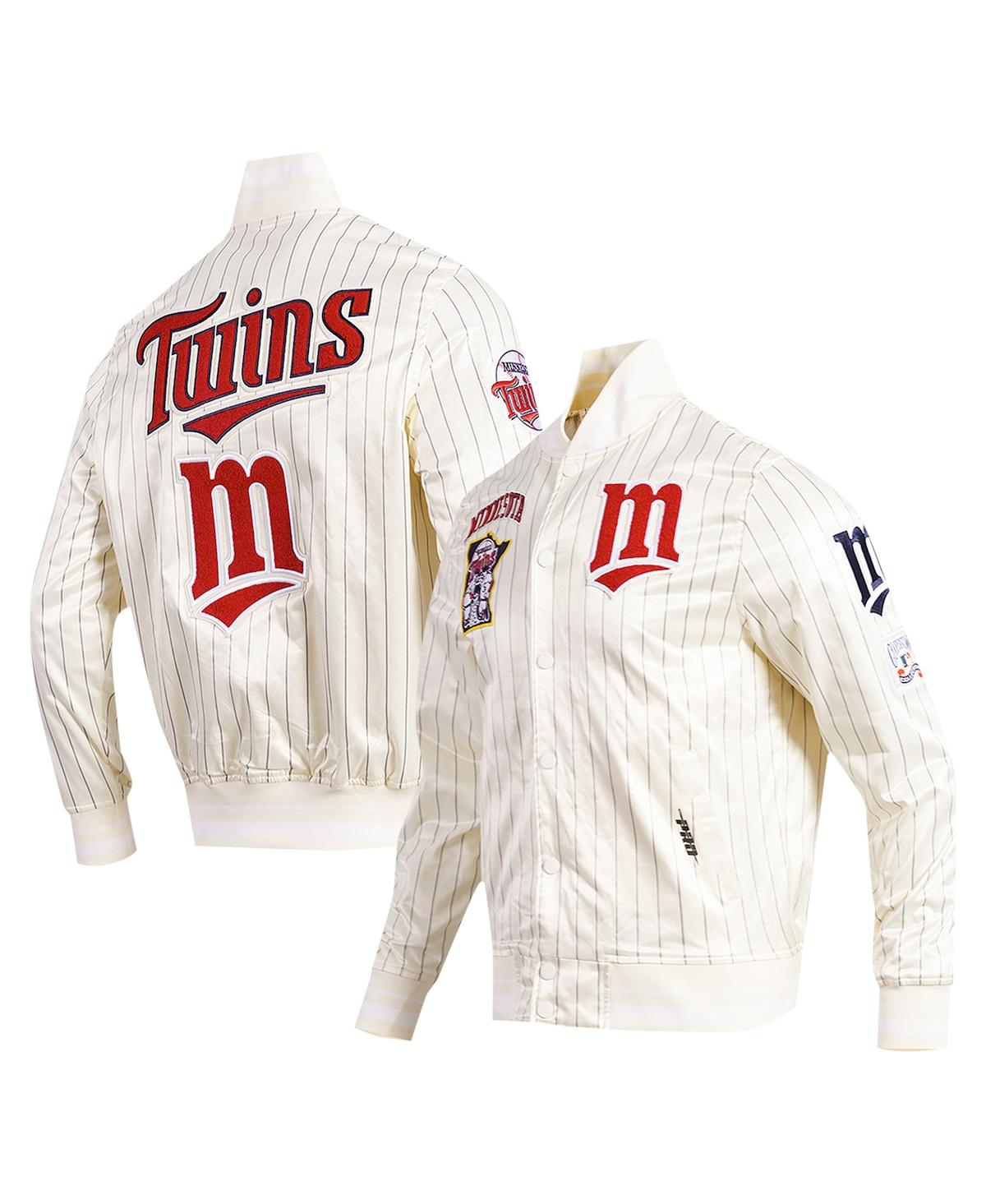 Pro Standard Men's Cream Minnesota Twins Cooperstown Collection Pinstripe Retro Classic Satin Full-snap Jacket In Neutral