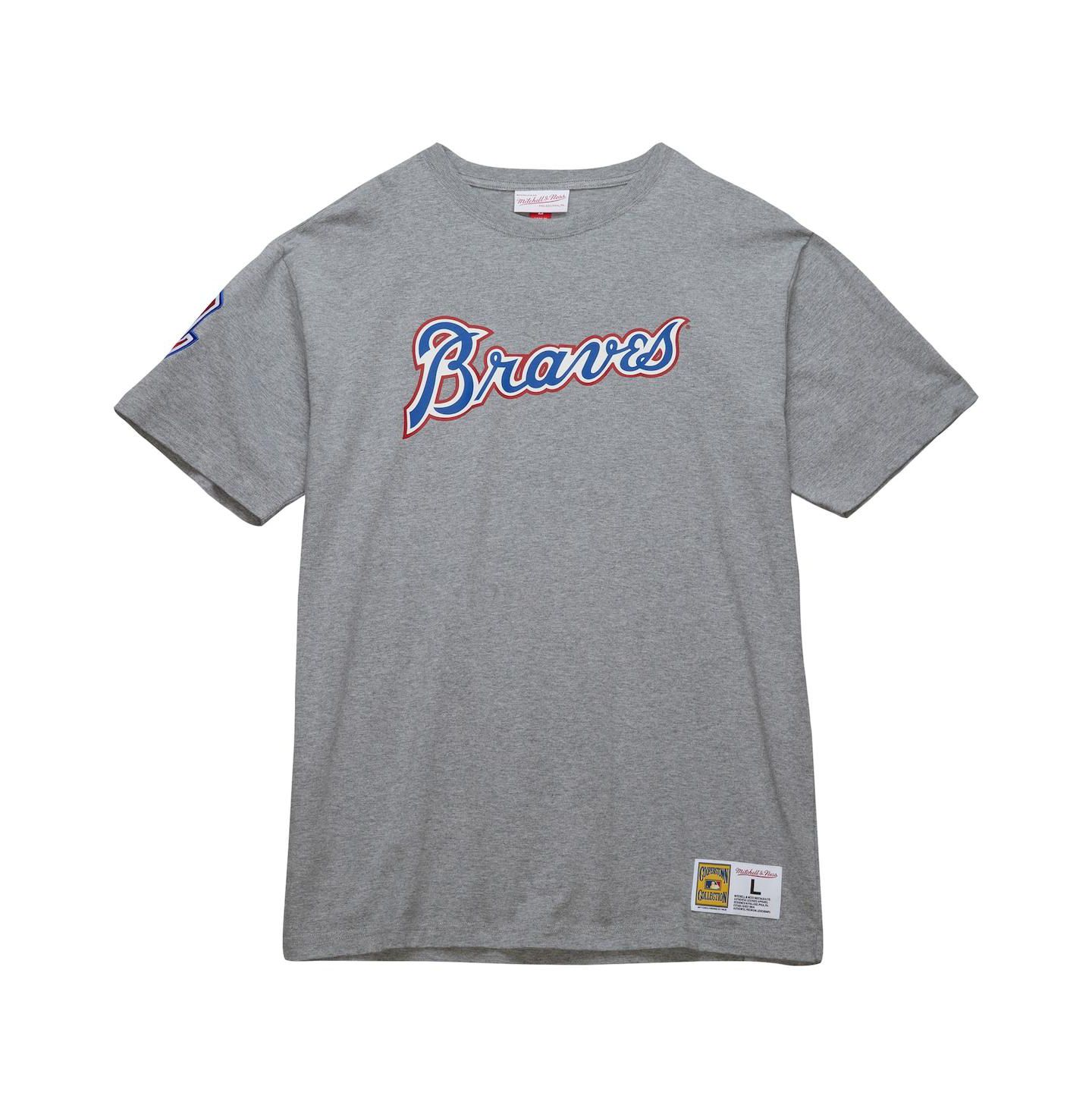 Мужская футболка Mitchell & Ness Hank Aaron Heather Gray Atlanta Braves Cooperstown Collection Legends — фото 2
