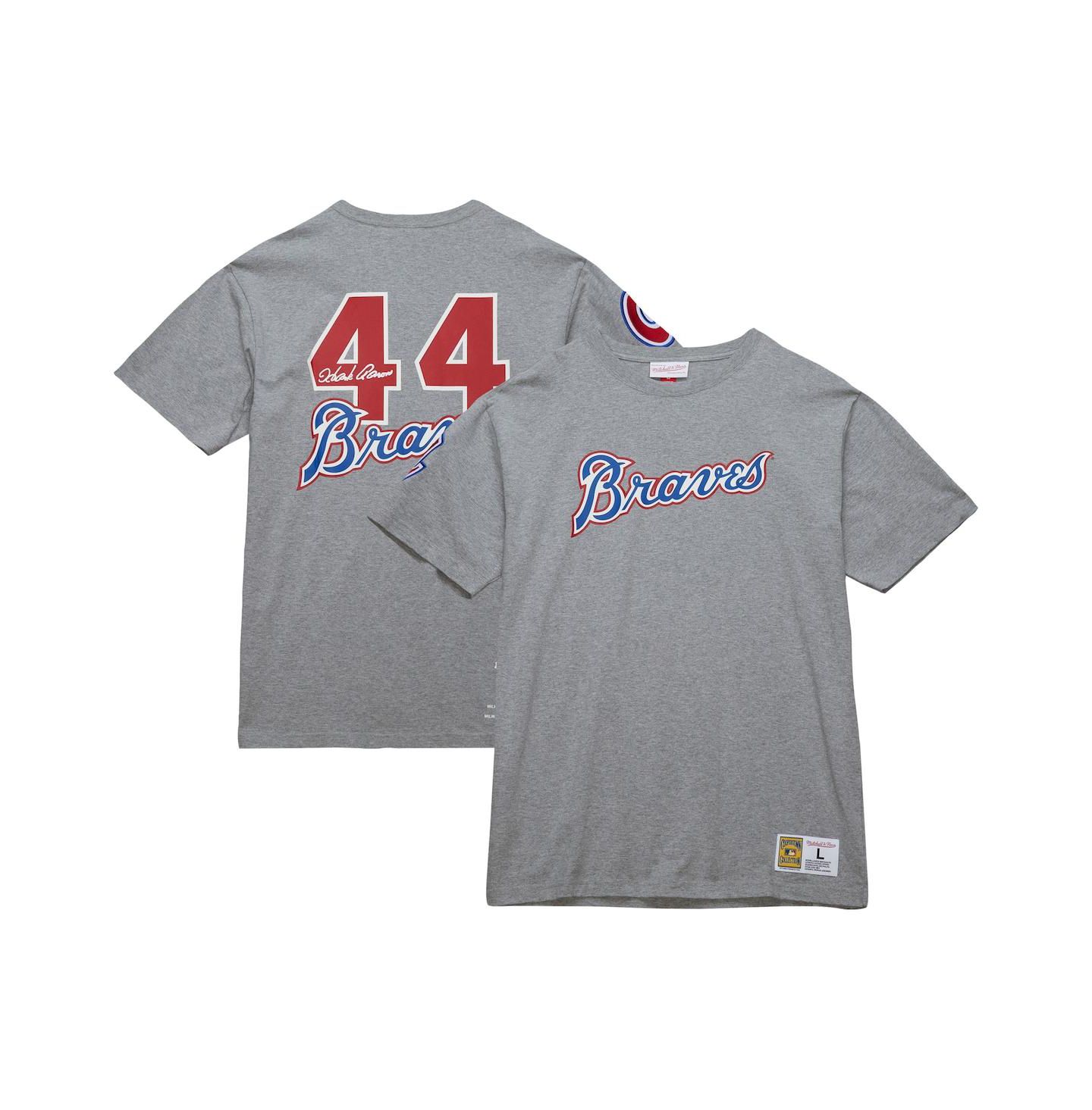 Мужская футболка Mitchell & Ness Hank Aaron Heather Gray Atlanta Braves Cooperstown Collection Legends — фото 1