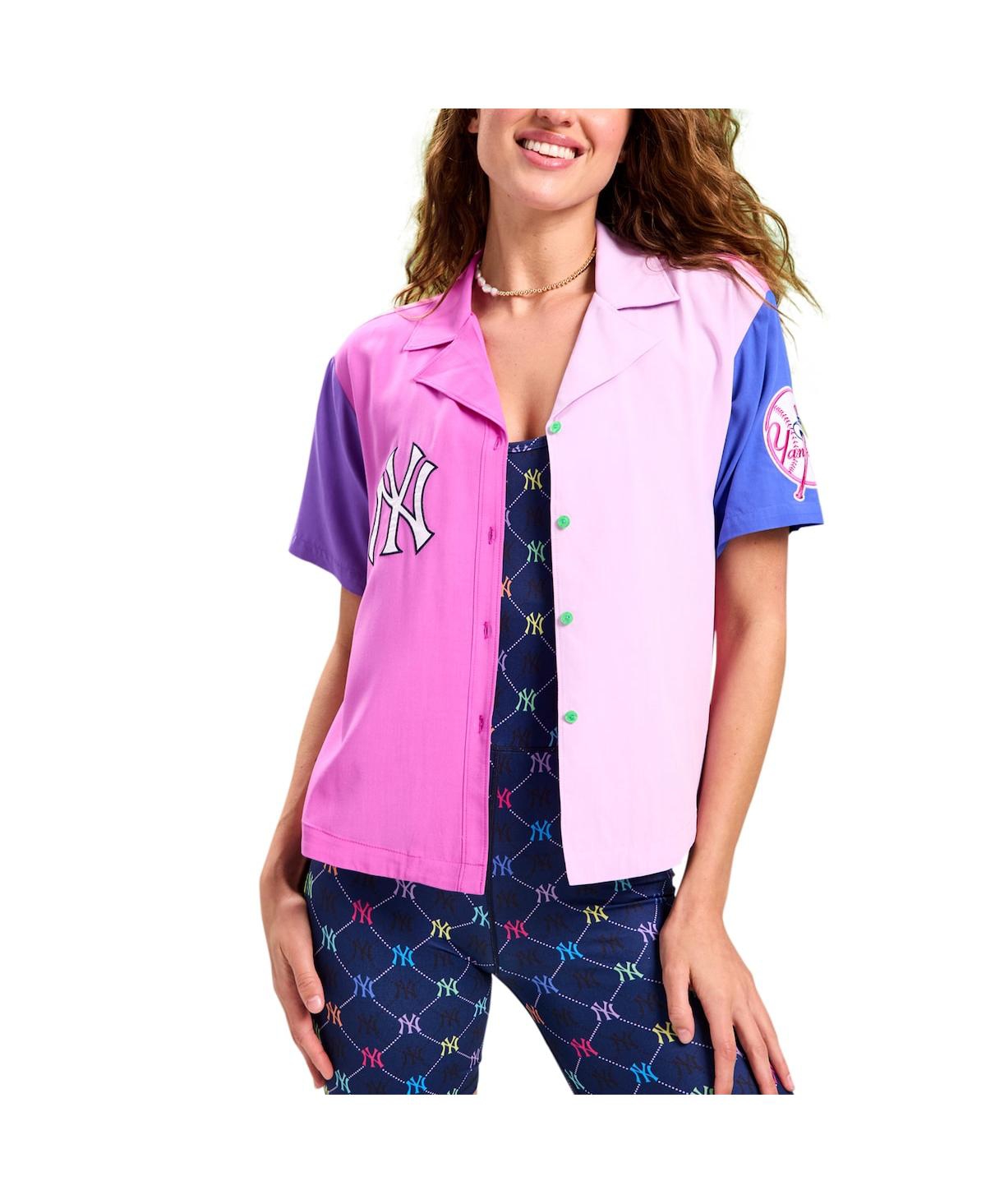 Women's New York Yankees Color Block Button-Up Shirt - Pink