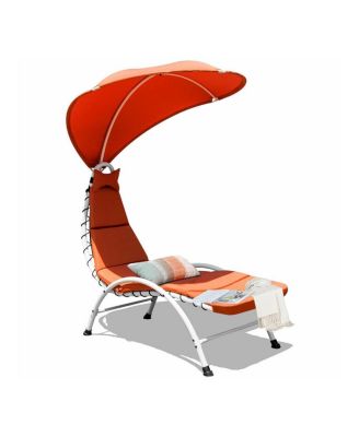 Patio Hanging Swing Hammock Chaise Lounger Chair with Canopy-Orange