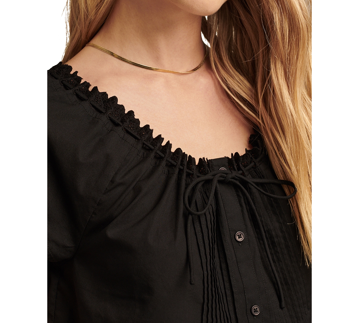Lucky Brand Women's Pintucked Schiffli Blouse