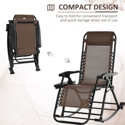 Folding Brown Rocking Chair with Phone Holder