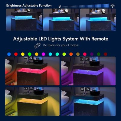 Modern Nightstand with LED Drawer (Black Gold)