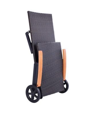 Folding Back Adjustable Aluminum Rattan Recliner Lounger Wheels