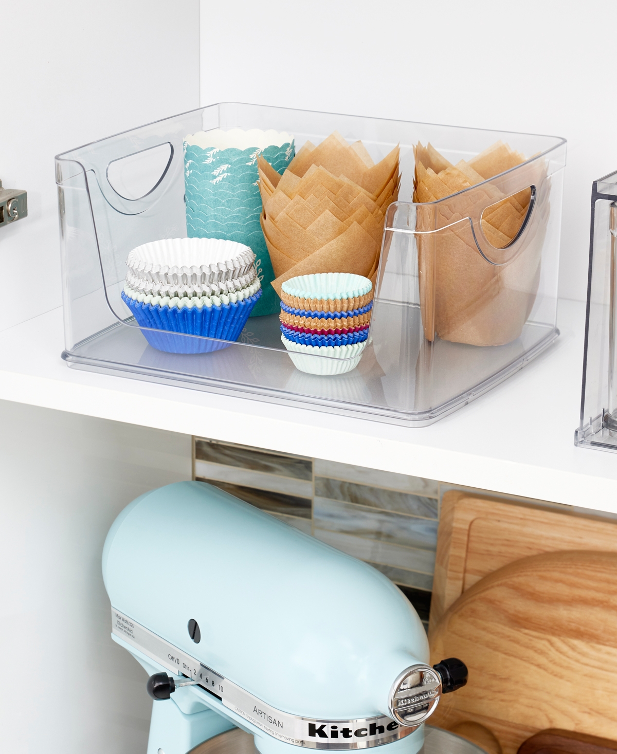 iDesign Plastic Cabinet and Pantry Storage Bin with Integrated Handles-10 x 8 x 3,Bin - Clear