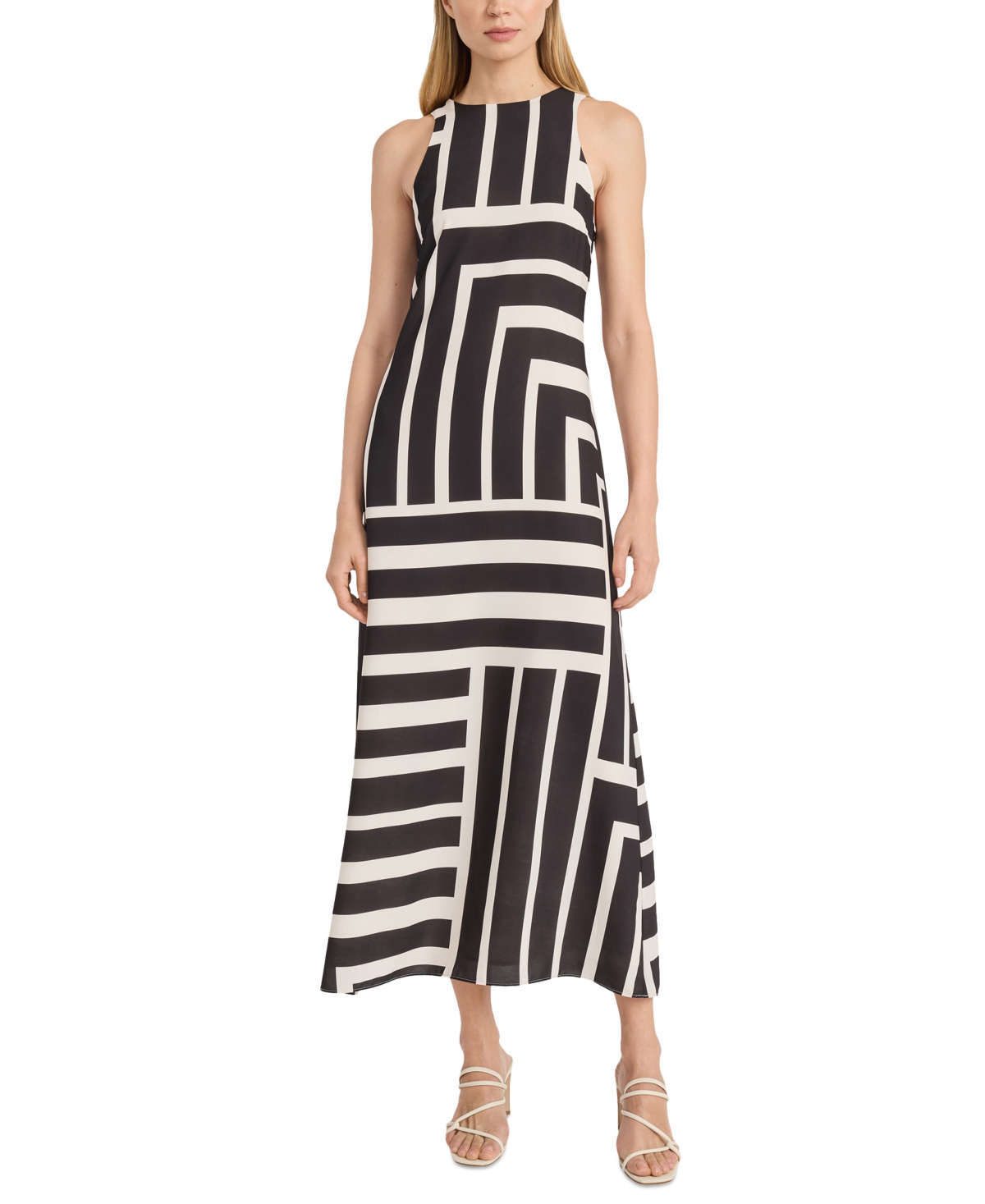 Women's Striped Sleeveless Maxi Dress - Cream Black