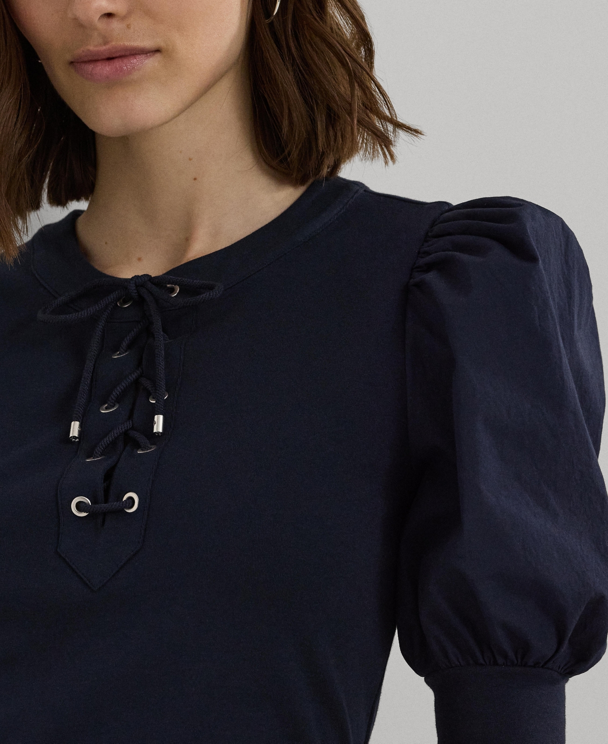 Lauren Ralph Lauren Women's Lace-Up Puff-Sleeve Top