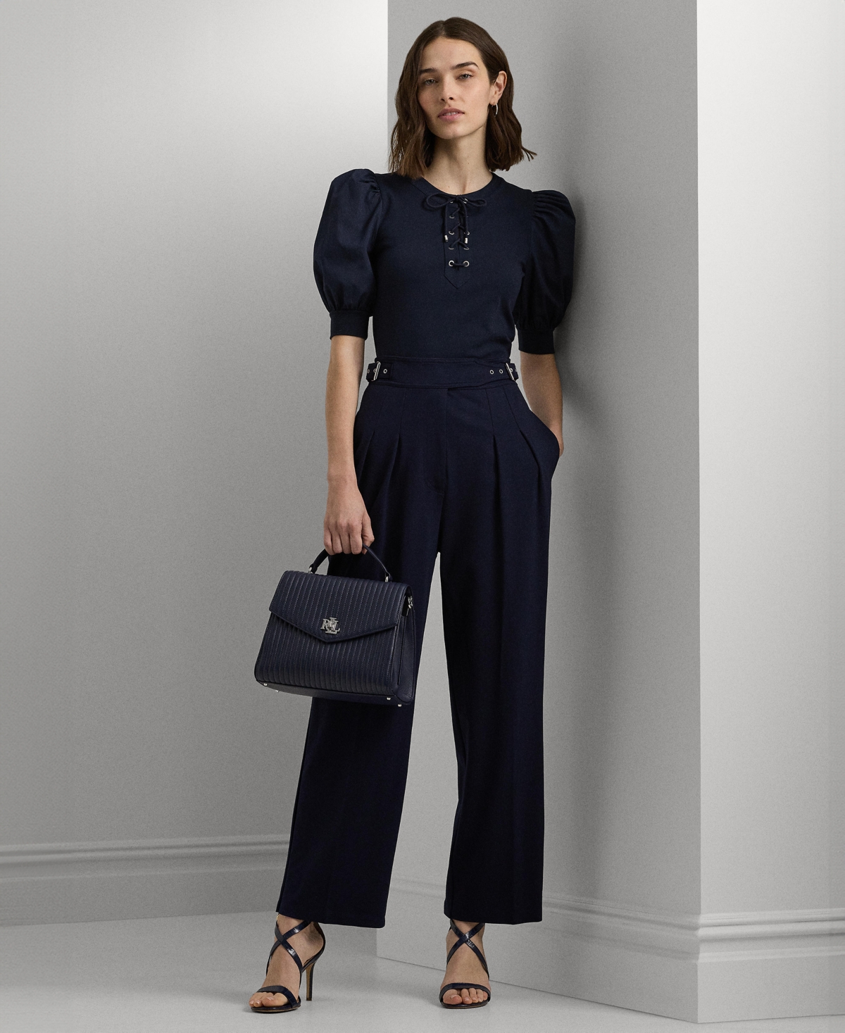 Lauren Ralph Lauren Women's Lace-Up Puff-Sleeve Top