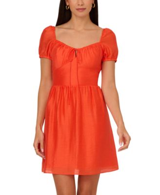 Adrianna - Women's Puff-Sleeve Sweetheart Fit & Flare Dress