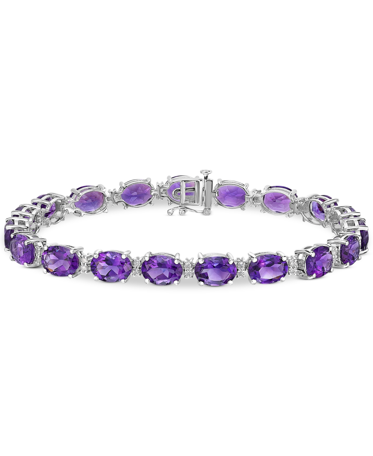 Macy's Garnet (28 Ct. T.w.) & White Topaz (3/8 Ct. T.w.) Oval Link Bracelet In Sterling Silver (also In Blu In Amethyst