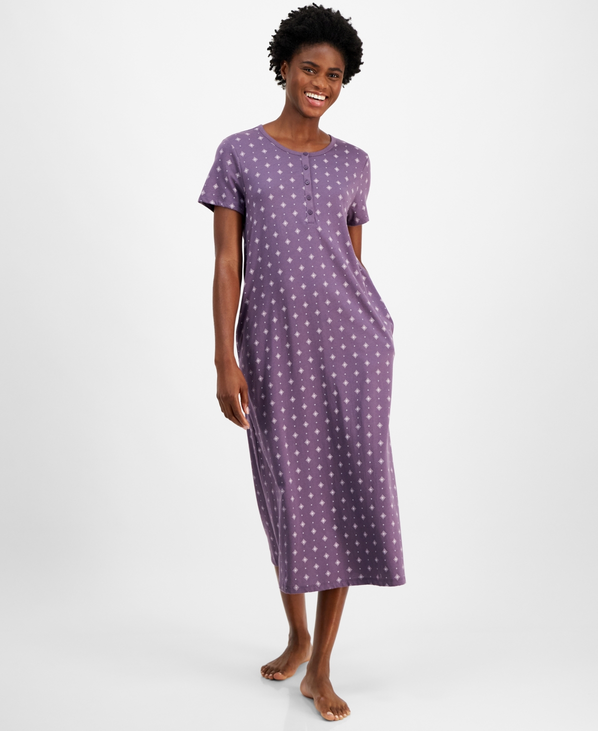 Women's Cotton Printed Nightgown, Created for Macy's - Diamond Geo