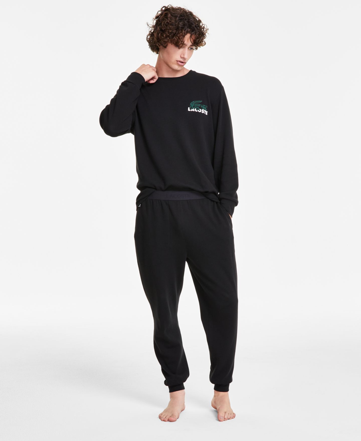 Пижамные брюки для мужчин, вафельная ткань — Lacoste, цвет: Чёрный — фото 2